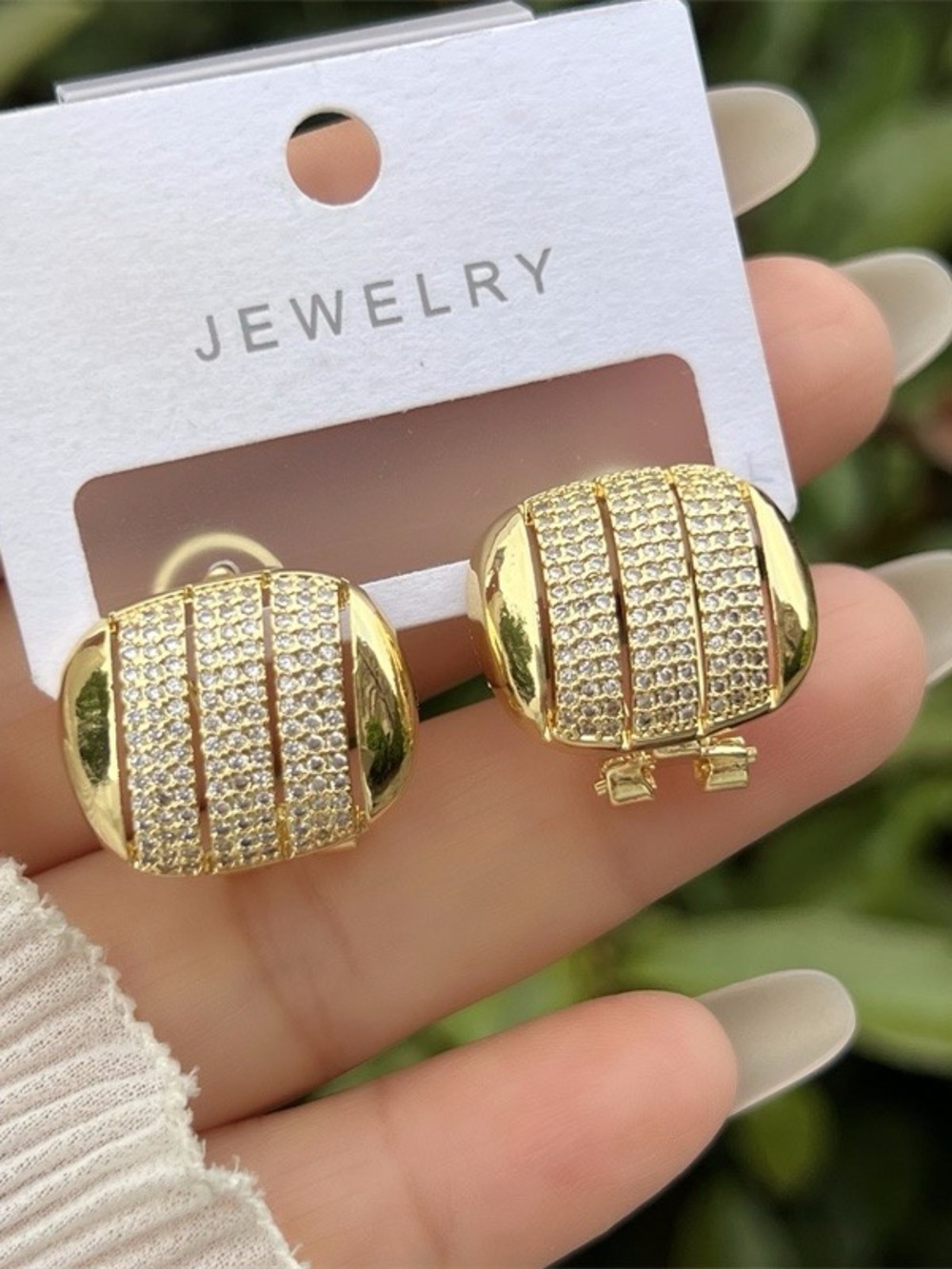 Gold Pave Dome Clip-On Earrings -
